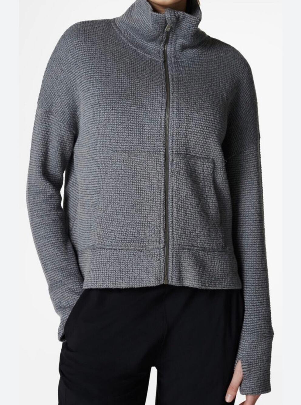 Sweaty Betty Restful Boucle Jacket in Charcoal Marl - size Large